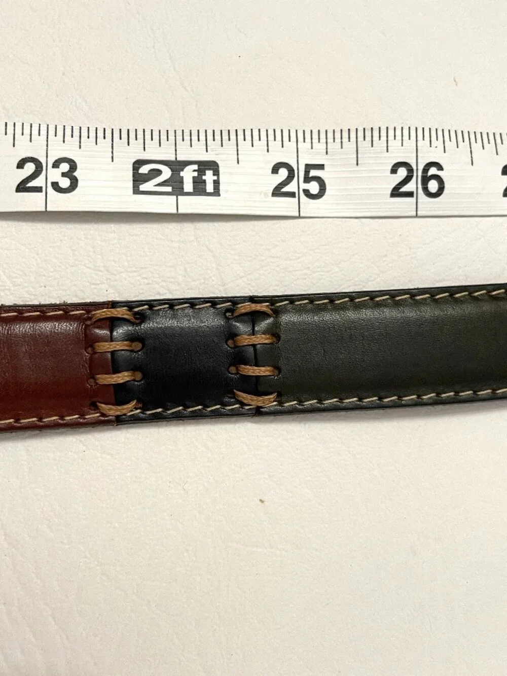 Vintage Fossil Leather Belt Women's Large Brown Patchwork  BT1411 Colorblock Y2K